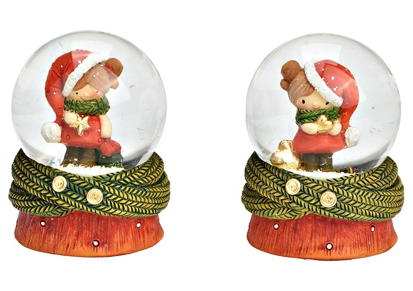 Snow globe winter child made of poly/glass red 2-fold, (W/H/D) 5x6x5cm