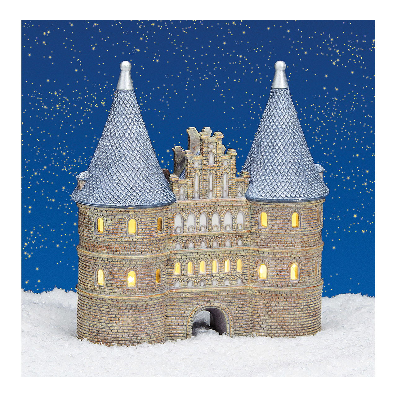 Maison lumineuse Wurm Holstentor Lübeck en porcelaine (éclairage pour 2 personnes inclus), brun/bleu (L/H/P) 20x22x8cm Maison lumineuse Wurm Holstentor Lübeck en porcelaine (éclairage pour 2 personnes inclus), brun/bleu (L/H/P) 20x22x8cm