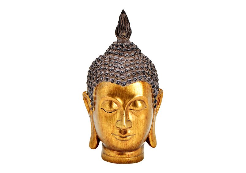 Testa di Buddha in poli oro (c/h/d) 13x24x13cm