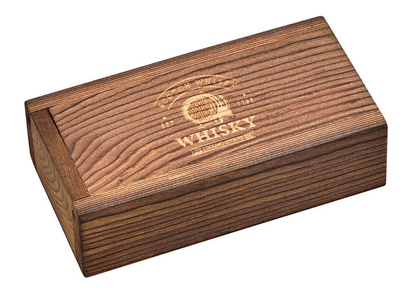 Whisky Stein Set, Glaçons en pierre de basalte 2x2x2cm Gris Set de 6, dans boîte en bois (L/H/P) 10x6x3cm