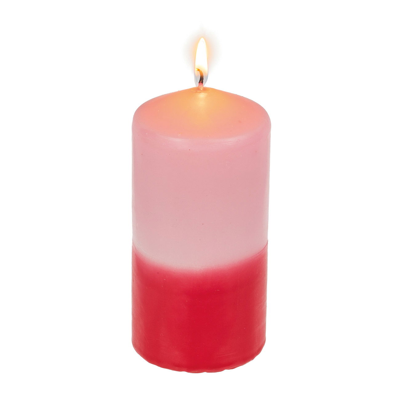 Pillar candle with color gradient, pink/red in gift box (W/H/D) 6x12x6cm