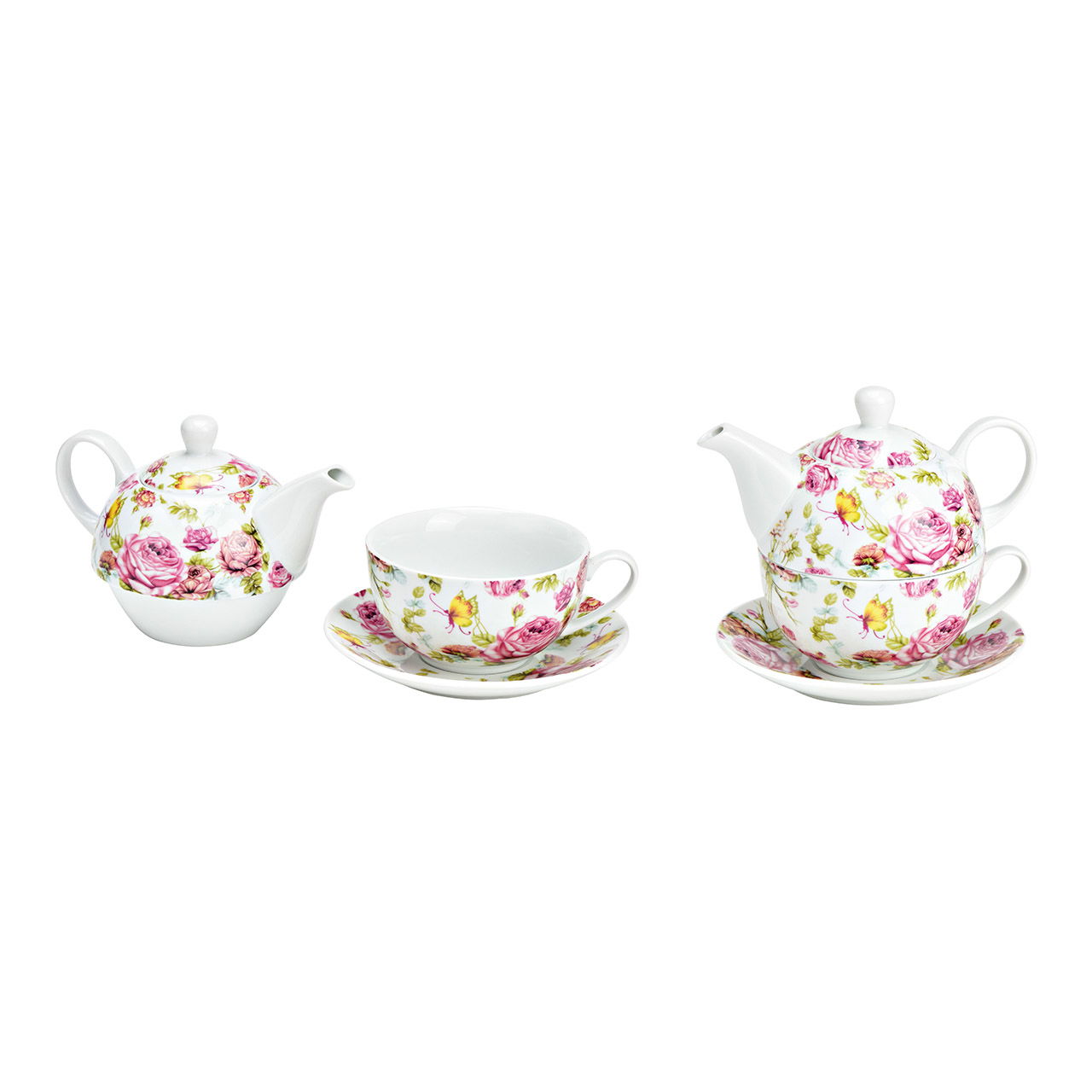 Théière avec tasse, décor rose en porcelaine rose/rose (L/H/P) 17x15x15cm 400/200ml