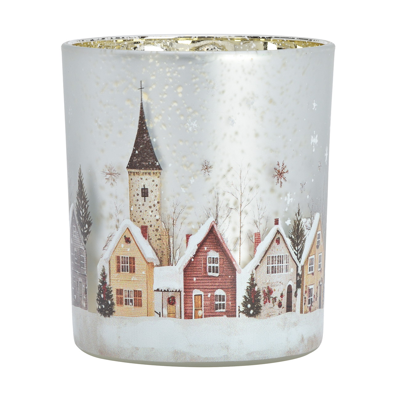 Lysestager i form af huse af farvet glas (B/H/D) 9x10x9 cm Winterliche Landschaft, Kerzenhalter, Weihnachtsdorf, Skandinavisch, Glitzer innen