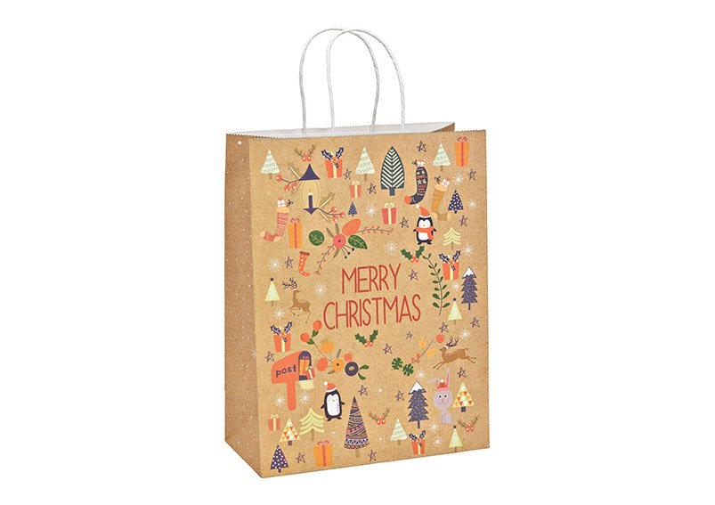 Sacchetto regalo, decorazione natalizia, FSC in carta/cartone marrone (L/H/D) 25x33x12cm
