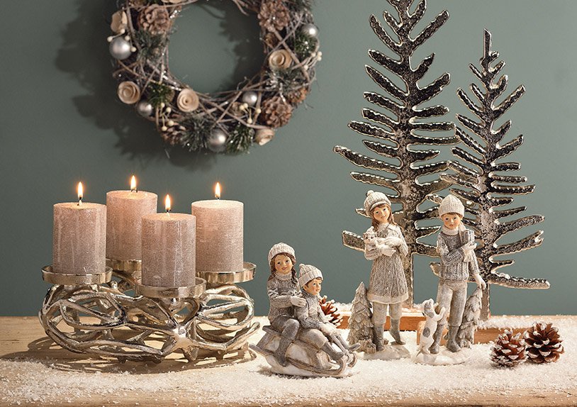 Kerstkrans van hout, kunststof Wit, zilver (B/H/D) 24x24x8cm