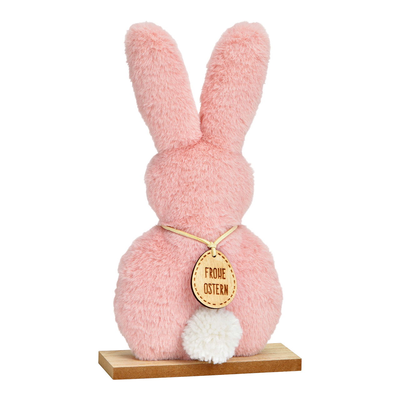 Plush rabbit stand on wooden base pink (W/H/D) 14x25x5cm