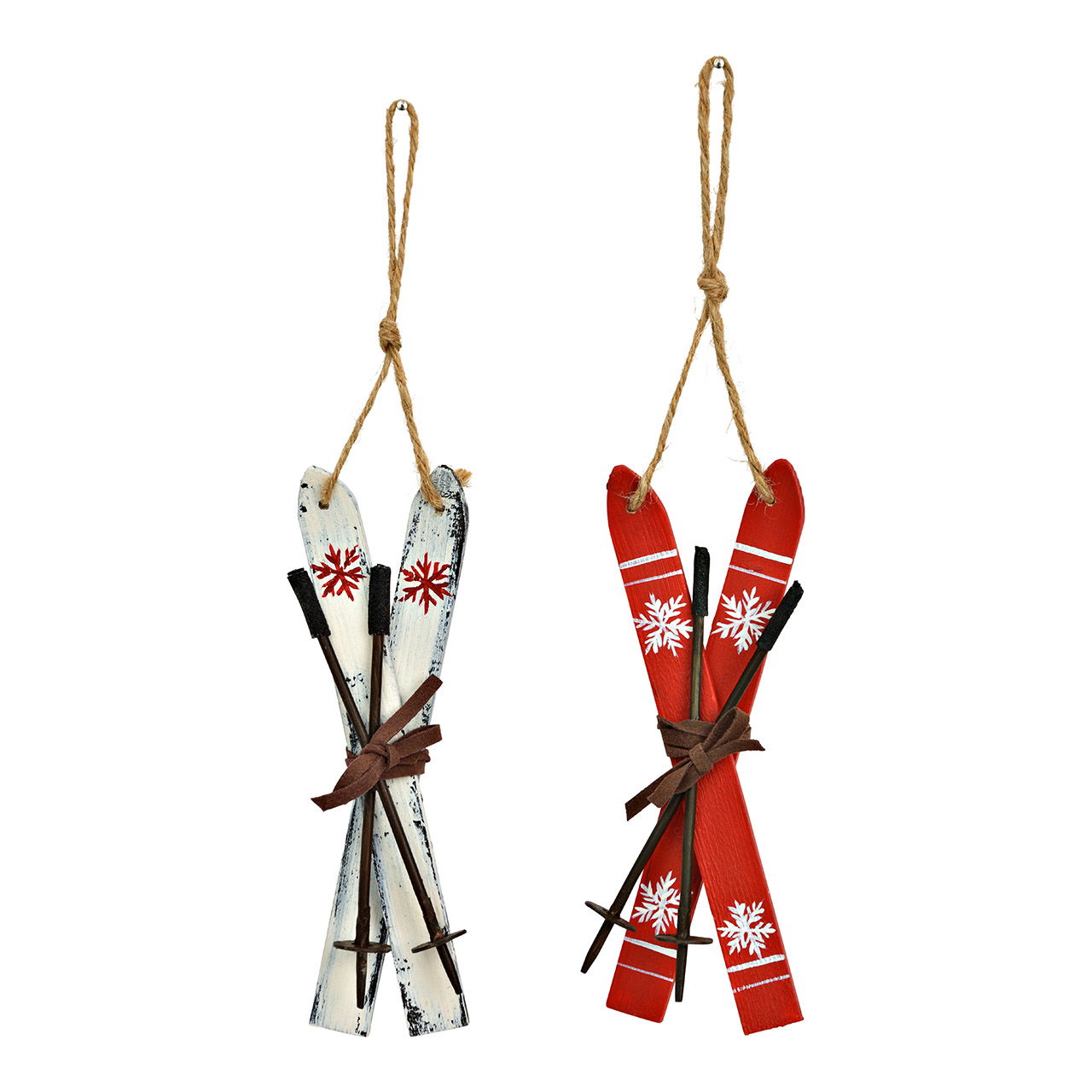 Weihnachtshänger Skier aus Holz, 2-fach, Rot/Weiß (B/H/T) 5x15x3cm Weihnachtshänger Skier aus Holz, 2-fach, Rot/Weiß (B/H/T) 5x15x3cm