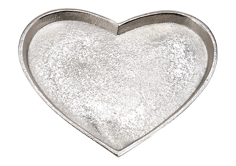 Plate heart metal silver 21x2x23cm