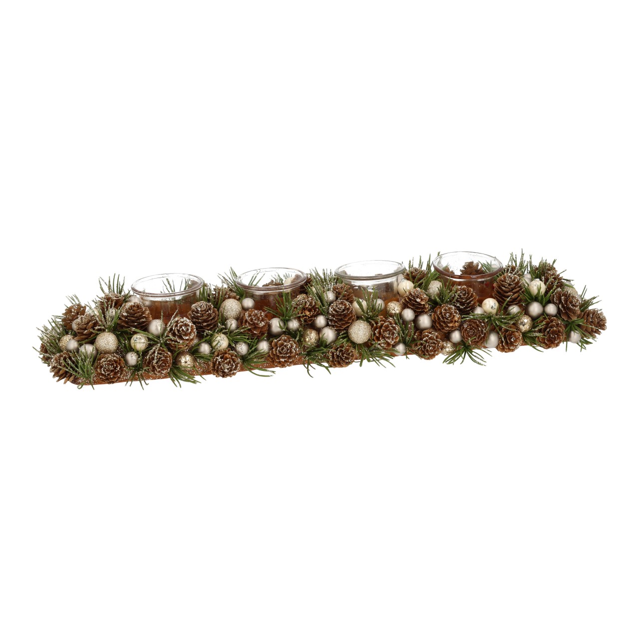 Arreglo de Adviento con bola/cono de material natural Naturaleza (An/Al/Fo) 50x7x12cm Adventskranz, Kerzen, Kieferzweige, Fichte, Dekoration
