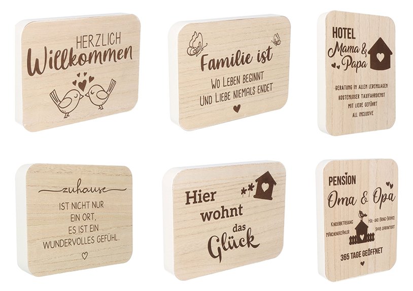 Board with sayings wood natural 6-fold, (W/H/D) 20x15x2cm