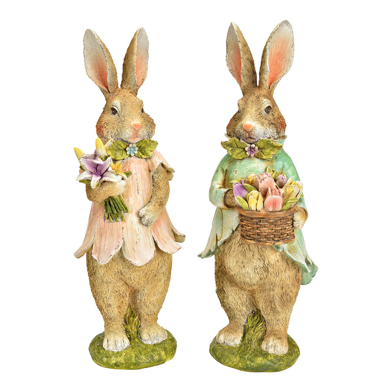 Hase mit Blumen aus Poly, 2-fach, Natur (B/H/T) 14x39x12cm Figur, Tier, Säugetier, Hase