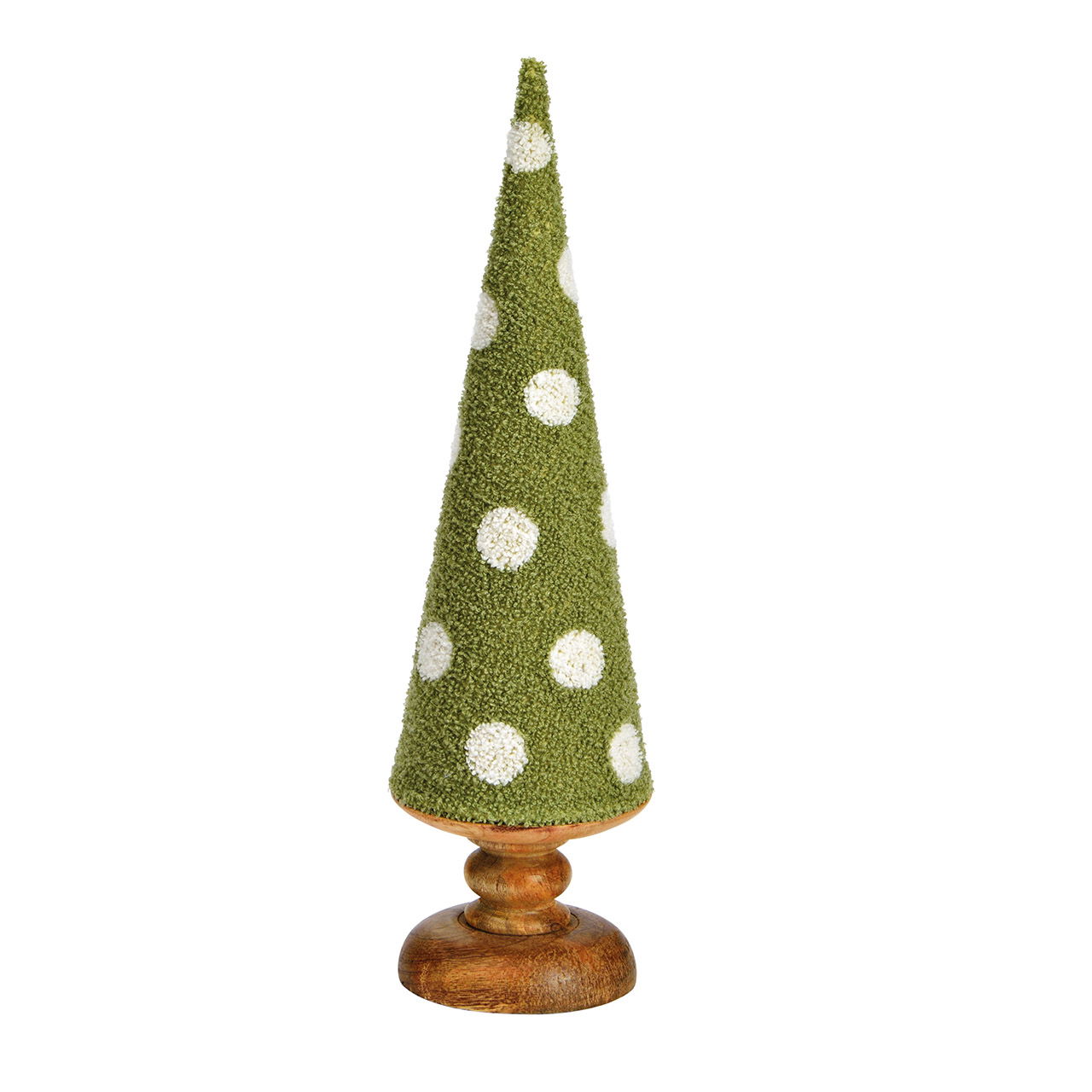 Présentoir sapin en bois de manguier, textile vert (L/H/P) 11x40x11cm