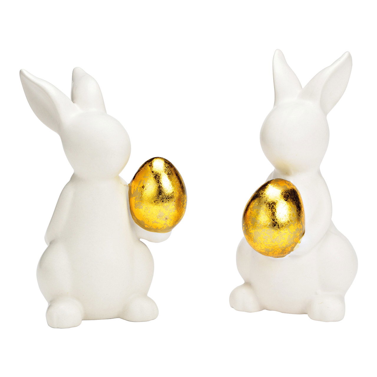 Lapin avec oeuf en céramique blanche 2 fois, (L/H/P) 8x14x8cm Lapin avec oeuf en céramique blanche 2 fois, (L/H/P) 8x14x8cm