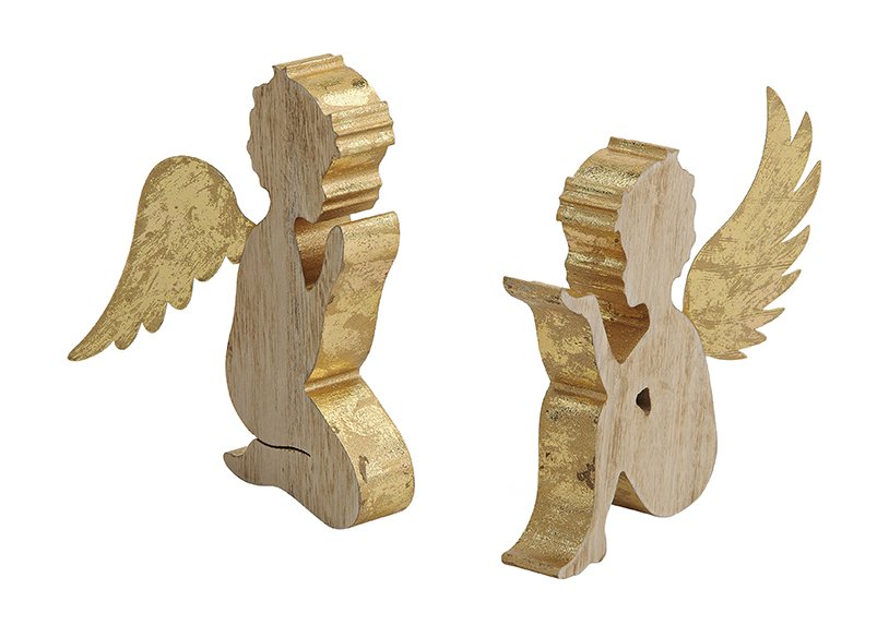 Ángel en oro de madera/metal, 2 surtidos, 19-21 cm