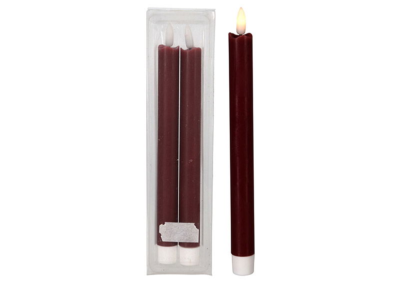 Set de 2 bougies LED, en cire rouge (L/H/P) 2x23x2cm Set de 2 bougies LED, en cire rouge (L/H/P) 2x23x2cm
