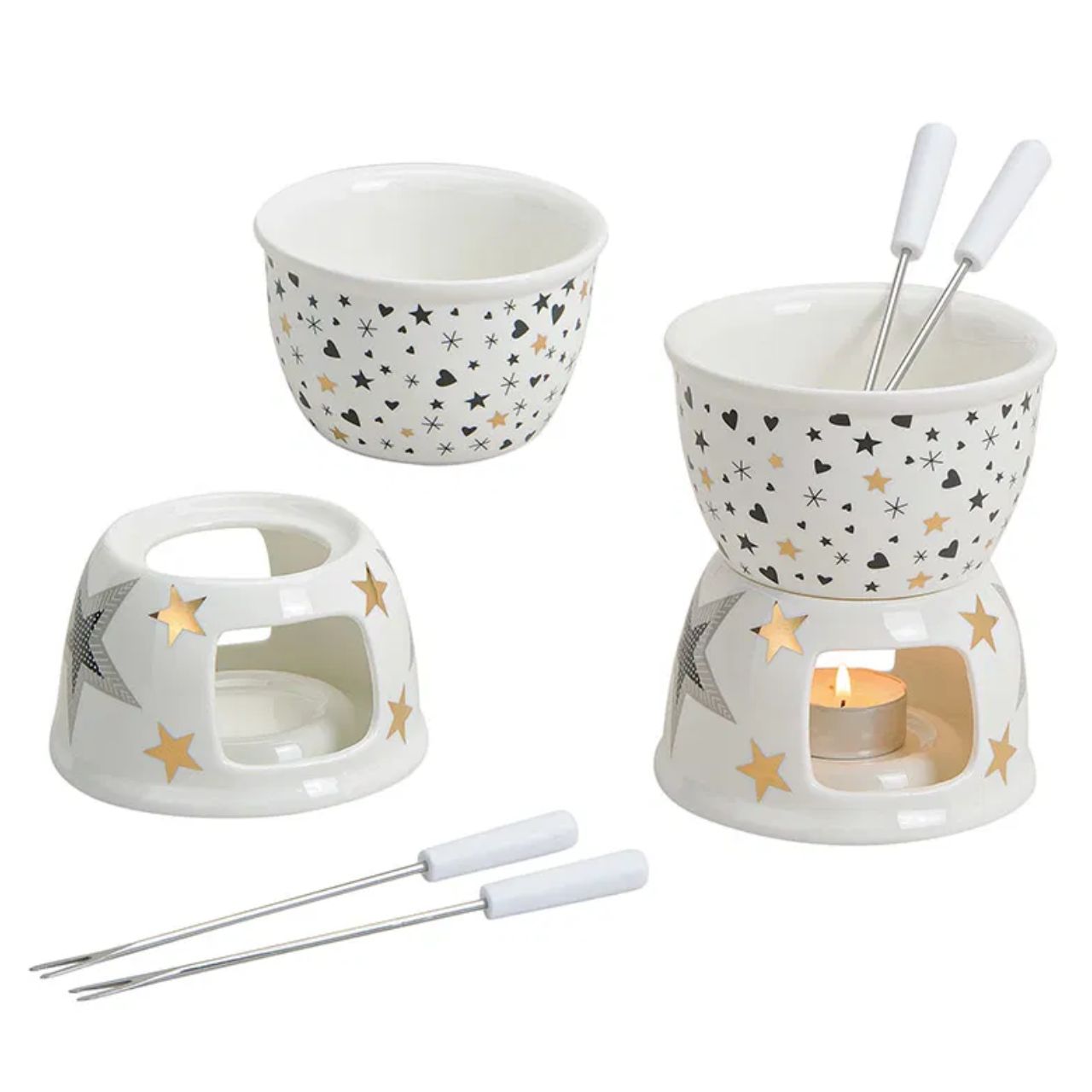 Chocolate fondue star/heart decoration made of porcelain, approx. 250ml, W14 x D12 cm Mahlzeit, Gericht, Porzellan, Kerze, Schale