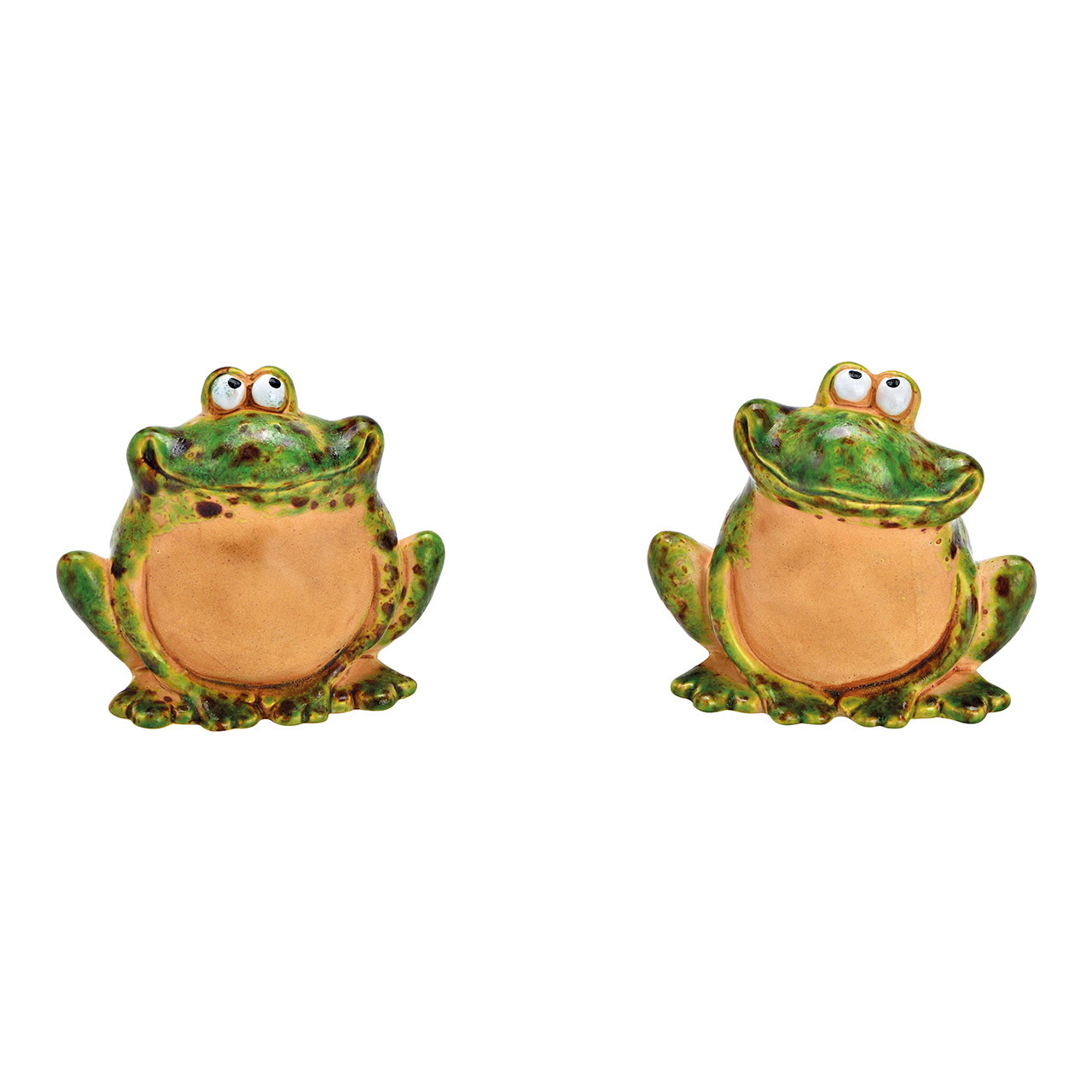 Grenouille en céramique verte 2 fois, (L/H/P) 13x12x10cm Grenouille en céramique verte 2 fois, (L/H/P) 13x12x10cm