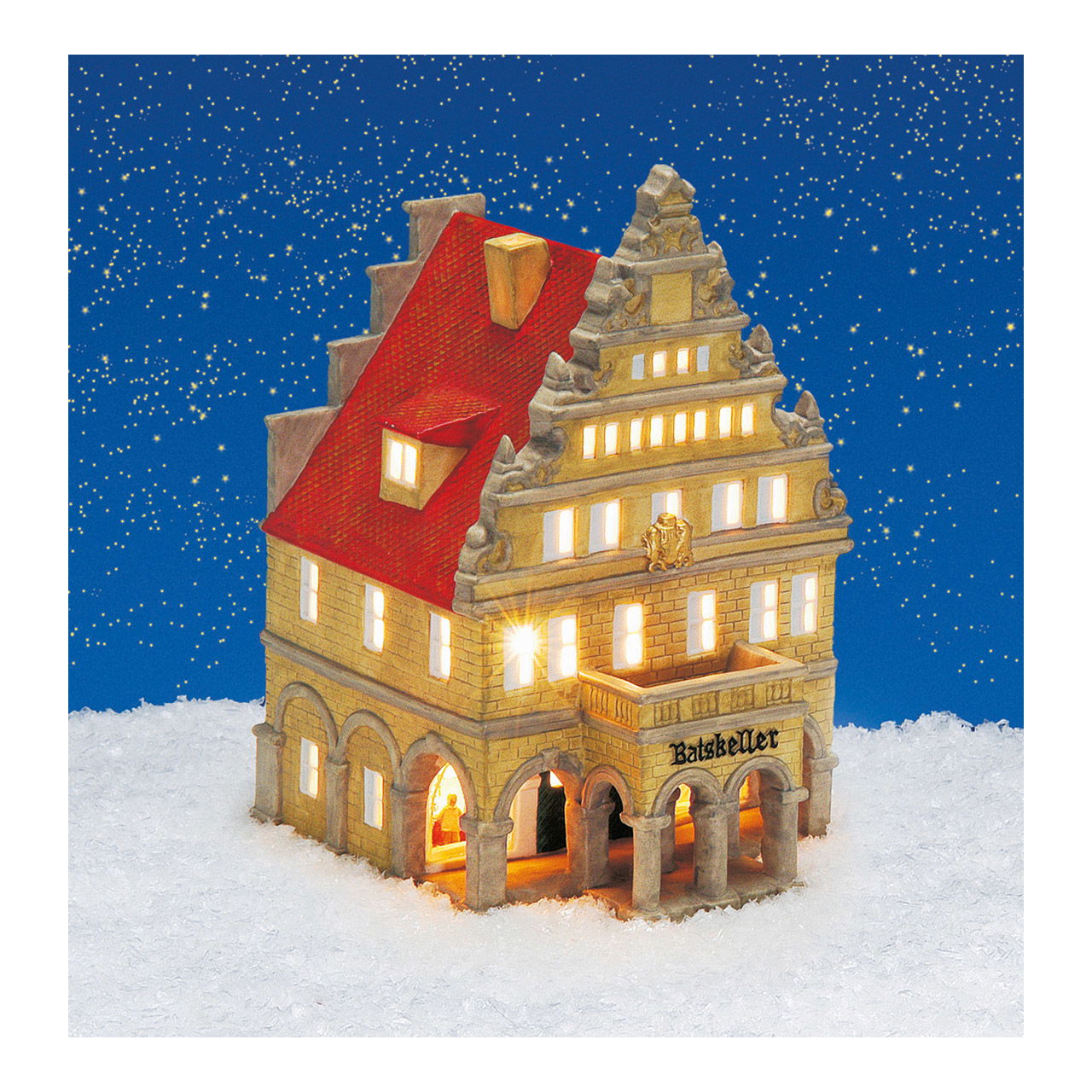 Wurm Lichthaus "Ratskeller" Münster aus Porzellan, Braun/Rot (B/H/T) 17x23x14cm Architektur, Gebäude, Süßigkeiten, Natur, Draußen