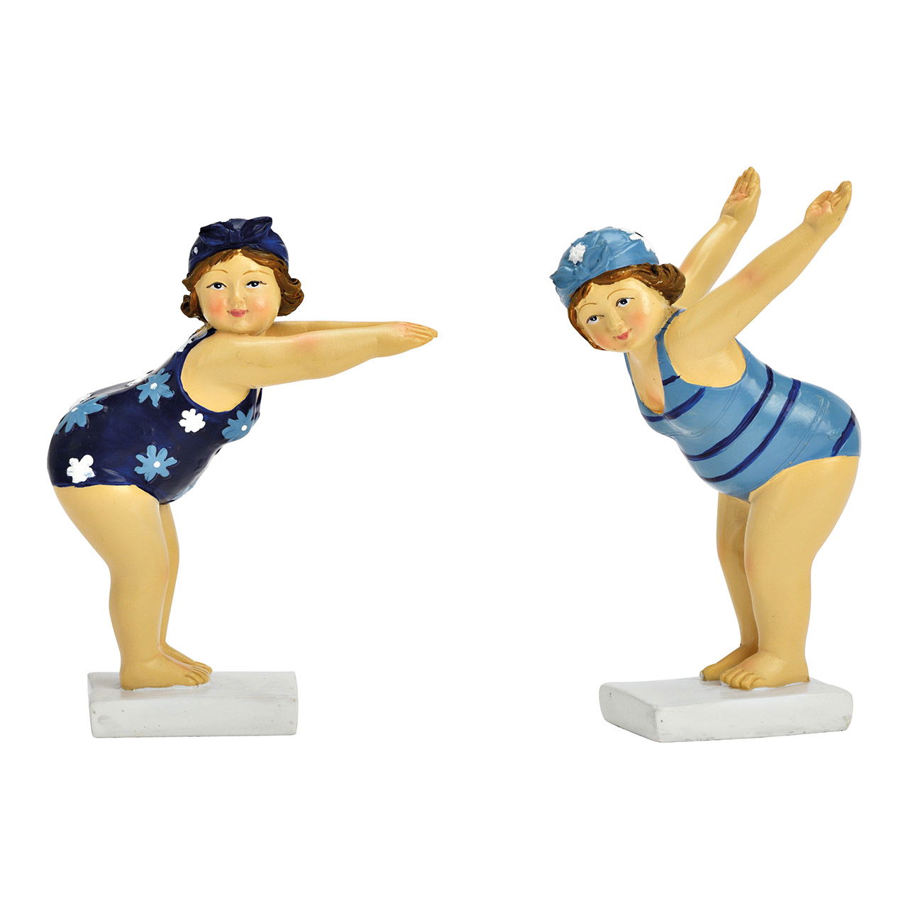 Frau im Badeanzug auf Sprungbrett aus Poly blau 2-fach, (B/H/T) 8x11x5cm Frau im Badeanzug auf Sprungbrett aus Poly blau 2-fach, (B/H/T) 8x11x5cm