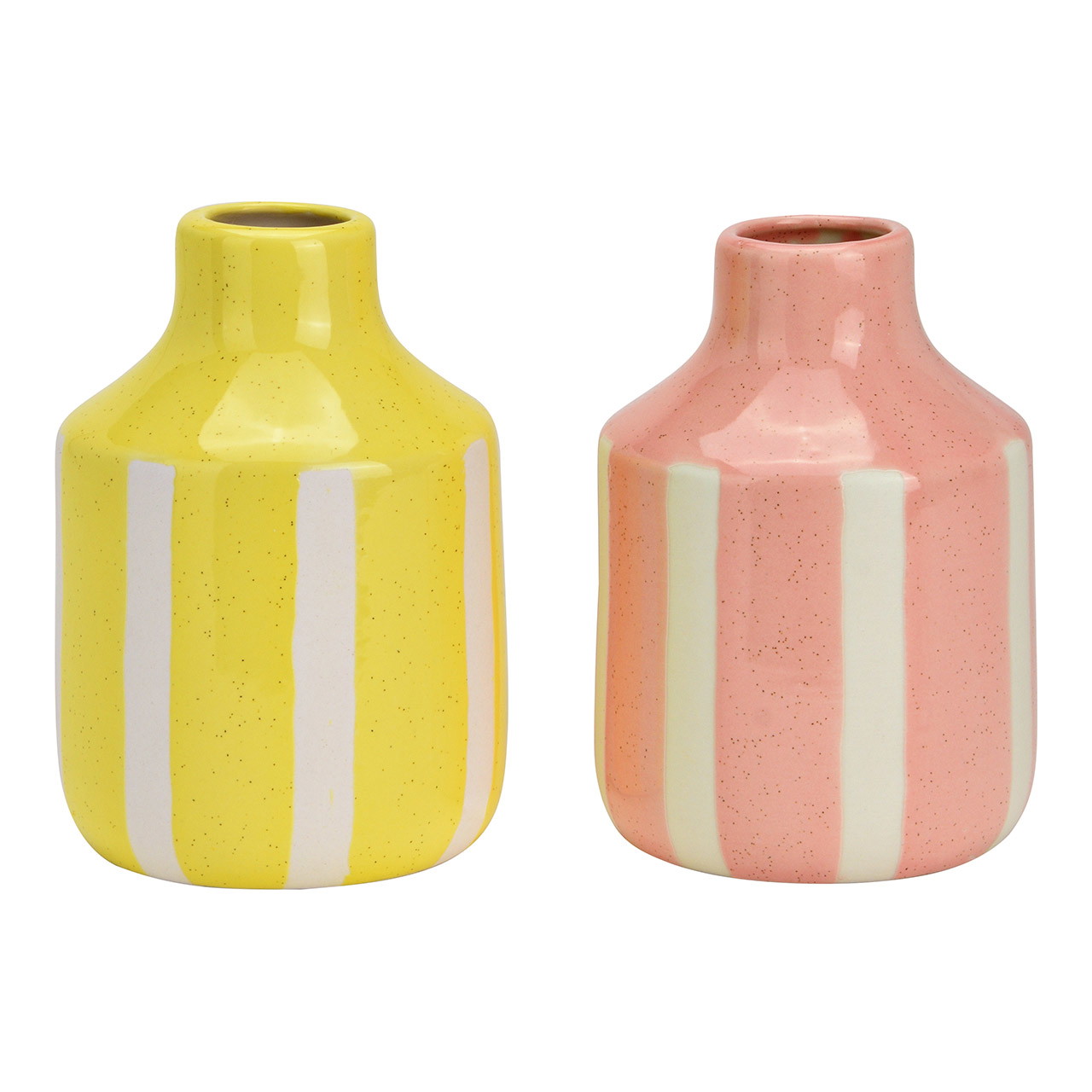 Vase gestreift aus Porzellan, 2-fach, Gelb/Rosa (B/H/T) 9x13x9cm | 10045108
