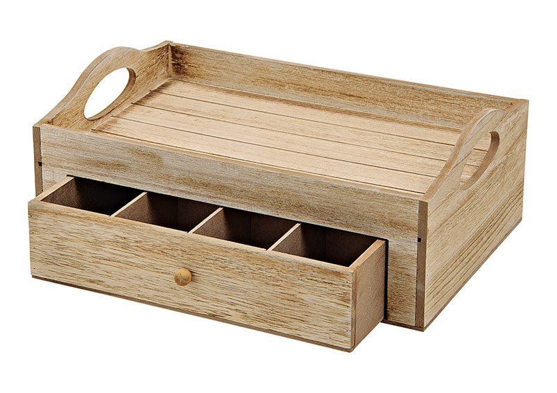 Caja de té para bolsas con siete compartimentos, de madera, W30 x D20 x H11cm