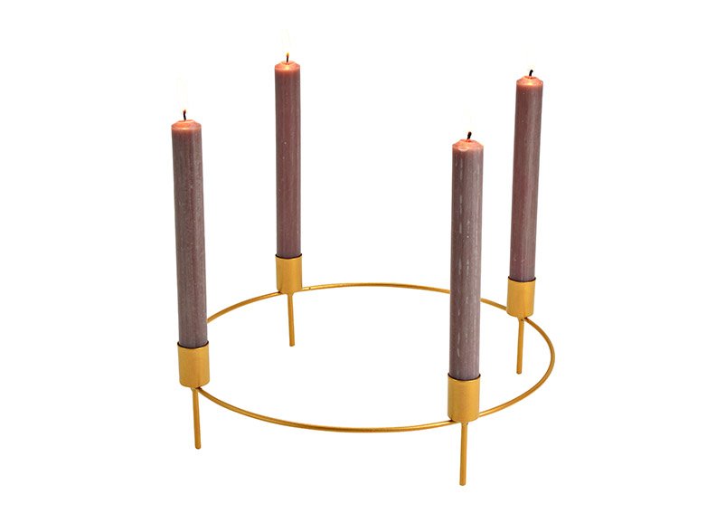 Candle holder, wreath holder, for 4 candles, made of metal, gold (W/H/D) 32x9x32cm
