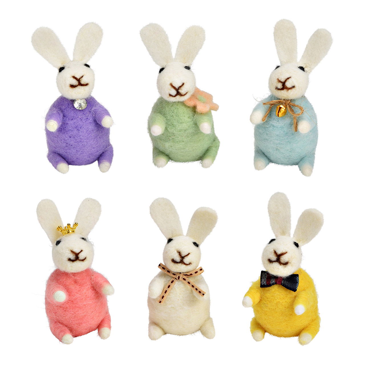 Felt/plastic figurine rabbit 6-fold, white/pink/yellow/green/blue/purple (W/H/D) 5x8x5cm Egg carton packaging