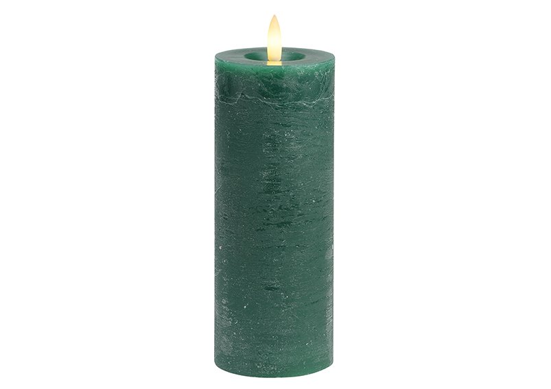 Candle LED green, flickering light, exclusive 2xAAA made of wax (W/H/D) 7x18x7cm