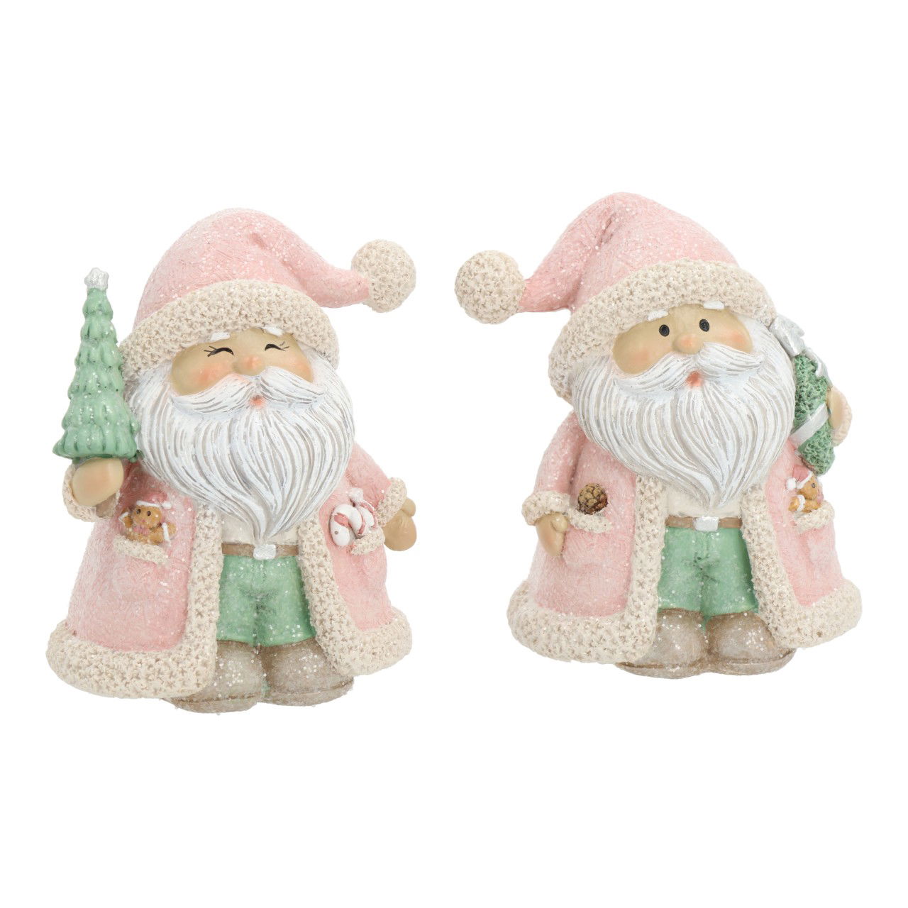 Santa Claus with fir/wreath made of poly pink/pink 2 assorted (W/H/D) 8x11x7cm Figur, Puppe, Spielzeug