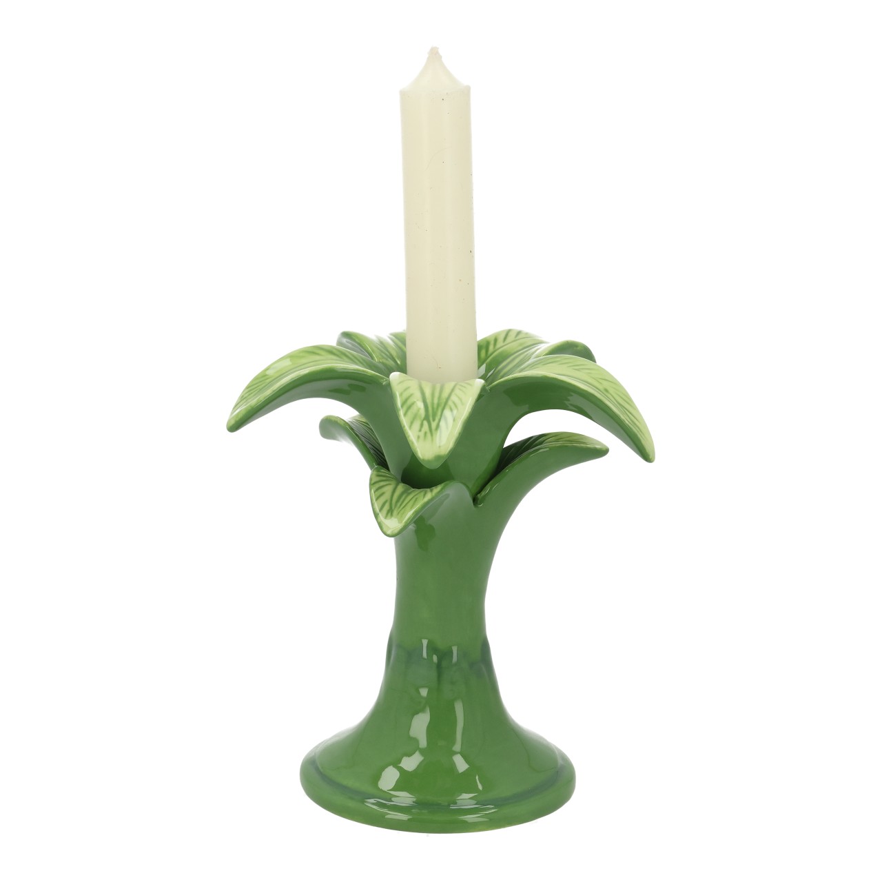 Kerzenhalter Palme aus Porzellan Grün (B/H/T) 12x14x12cm Pflanzenfigur, Deko-Objekt, Grün, Klecks-Design, Stifthalter?