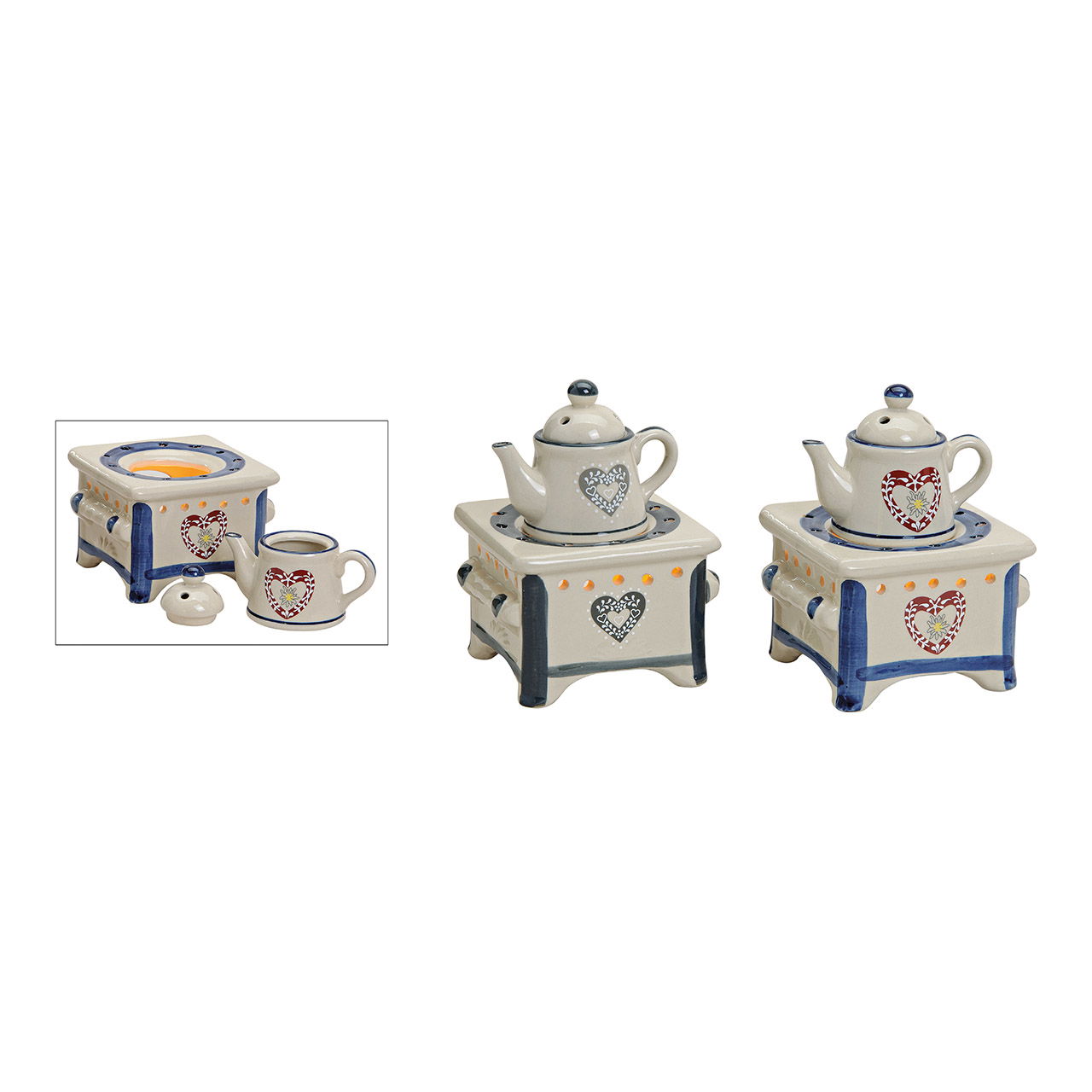 Duftlampe Herd mit Kanne aus Keramik, 2-fach sortiert, B12 x T12 x H17 cm Duftlampe Herd mit Kanne aus Keramik, 2-fach sortiert, B12 x T12 x H17 cm