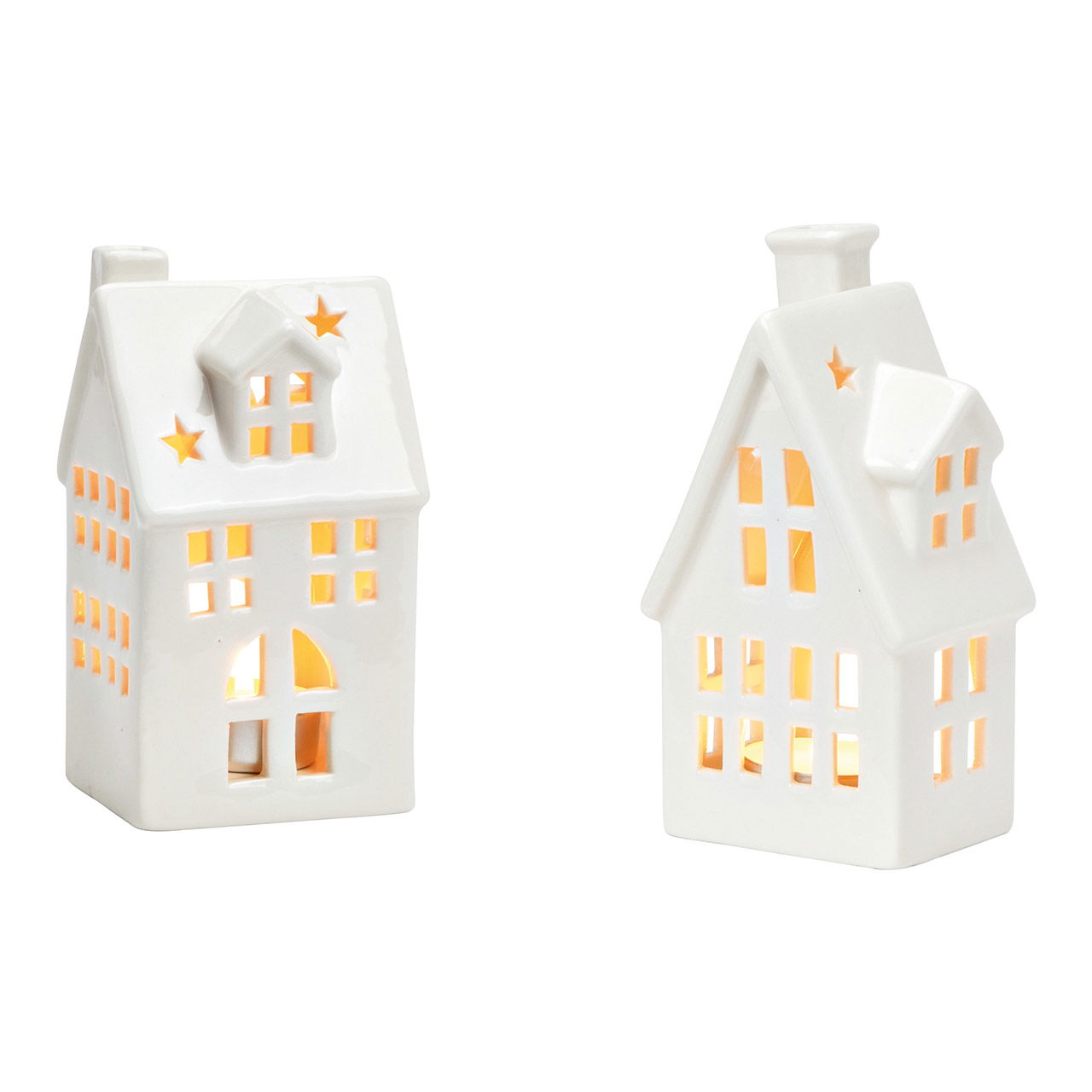 Photophore Maison en porcelaine, blanc, 2 fois, (L/H/P) 7x14x5 cm Lampe, Spielzeug, Elektrisches Gerät, Schalter, Laterne