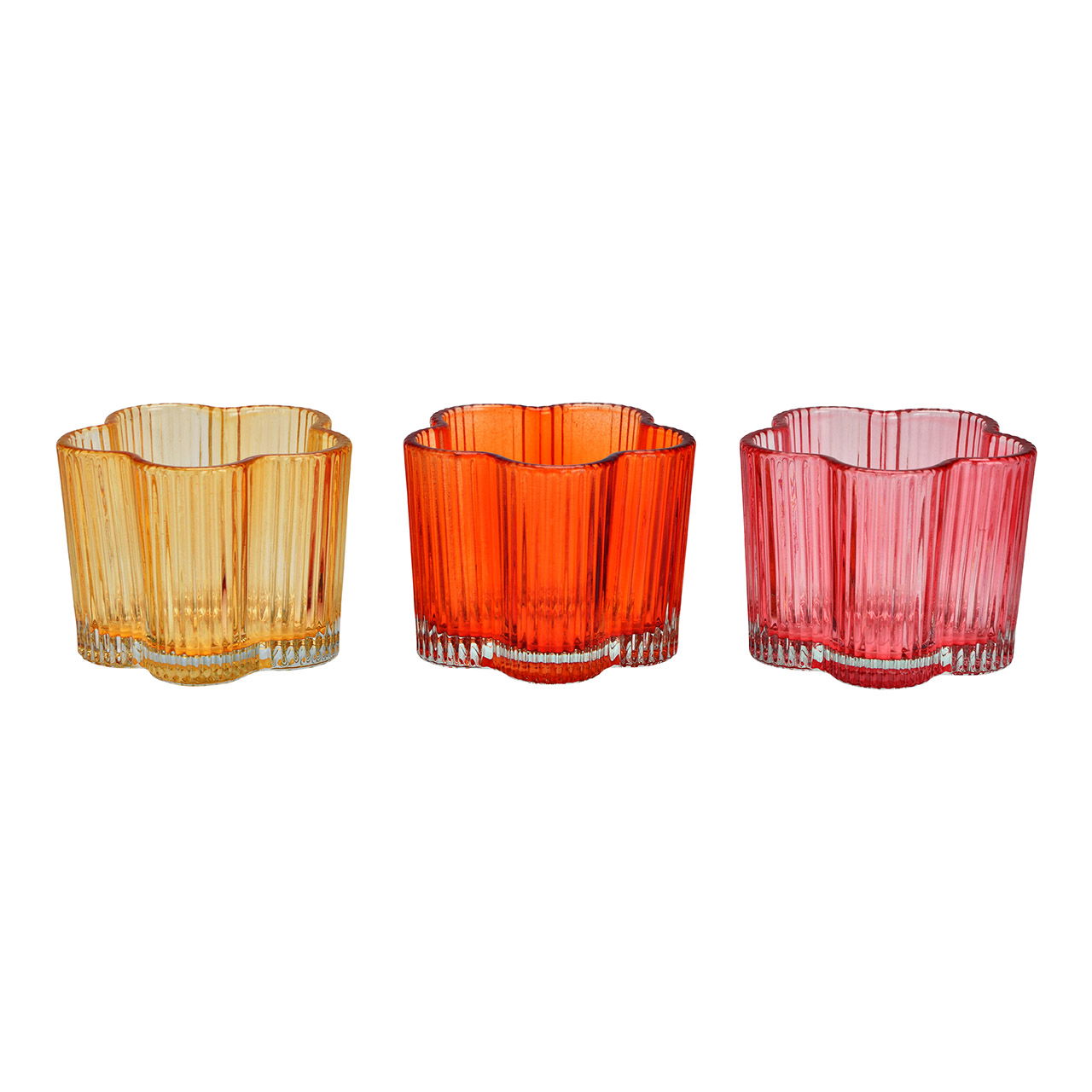 Photophore Fleur en verre triple, rose/orange/jaune (L/H/P) 8x6x8cm