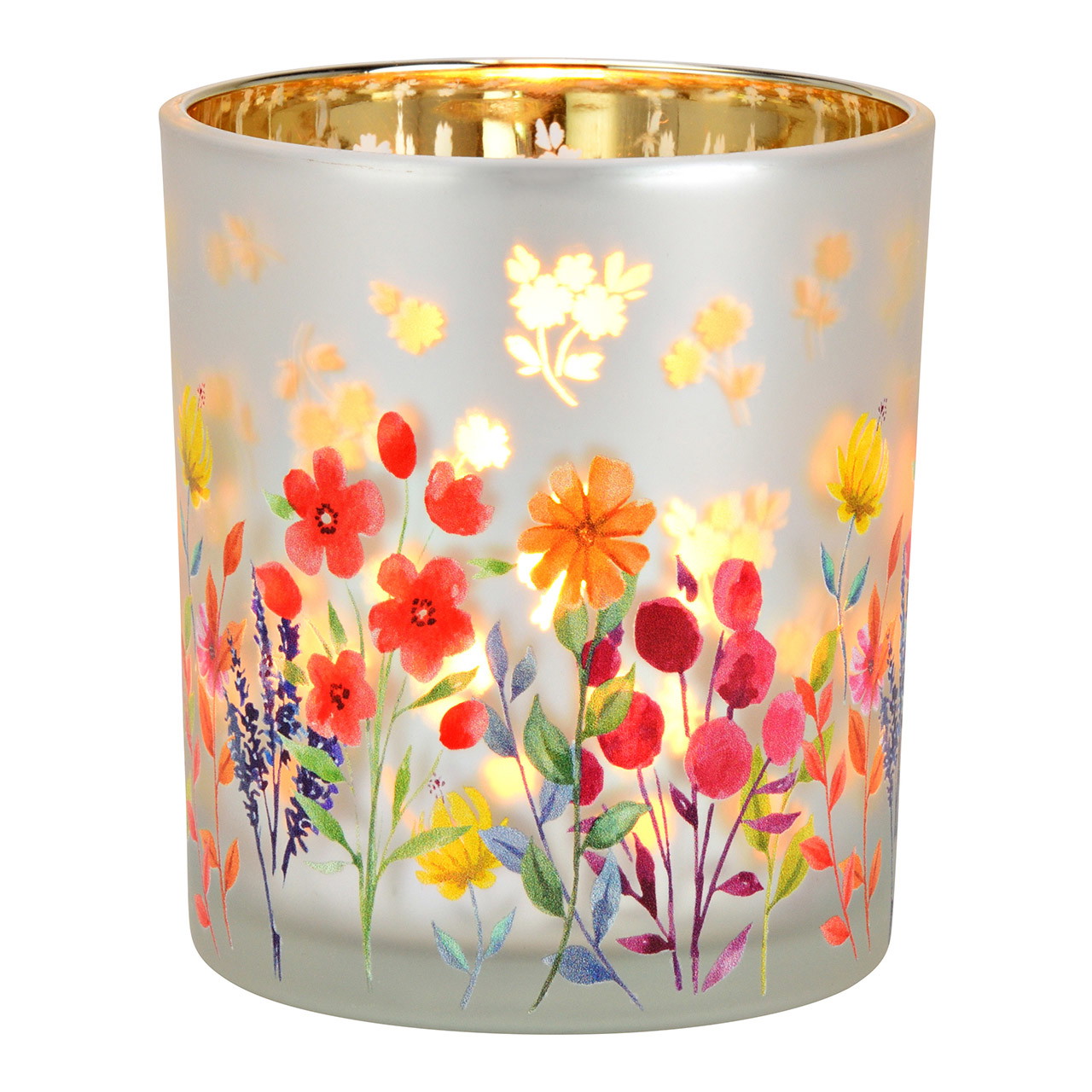 Windlicht Blumenwiesen Dekor aus Glas, Bunt (B/H/T) 9x10x9cm | 10042639