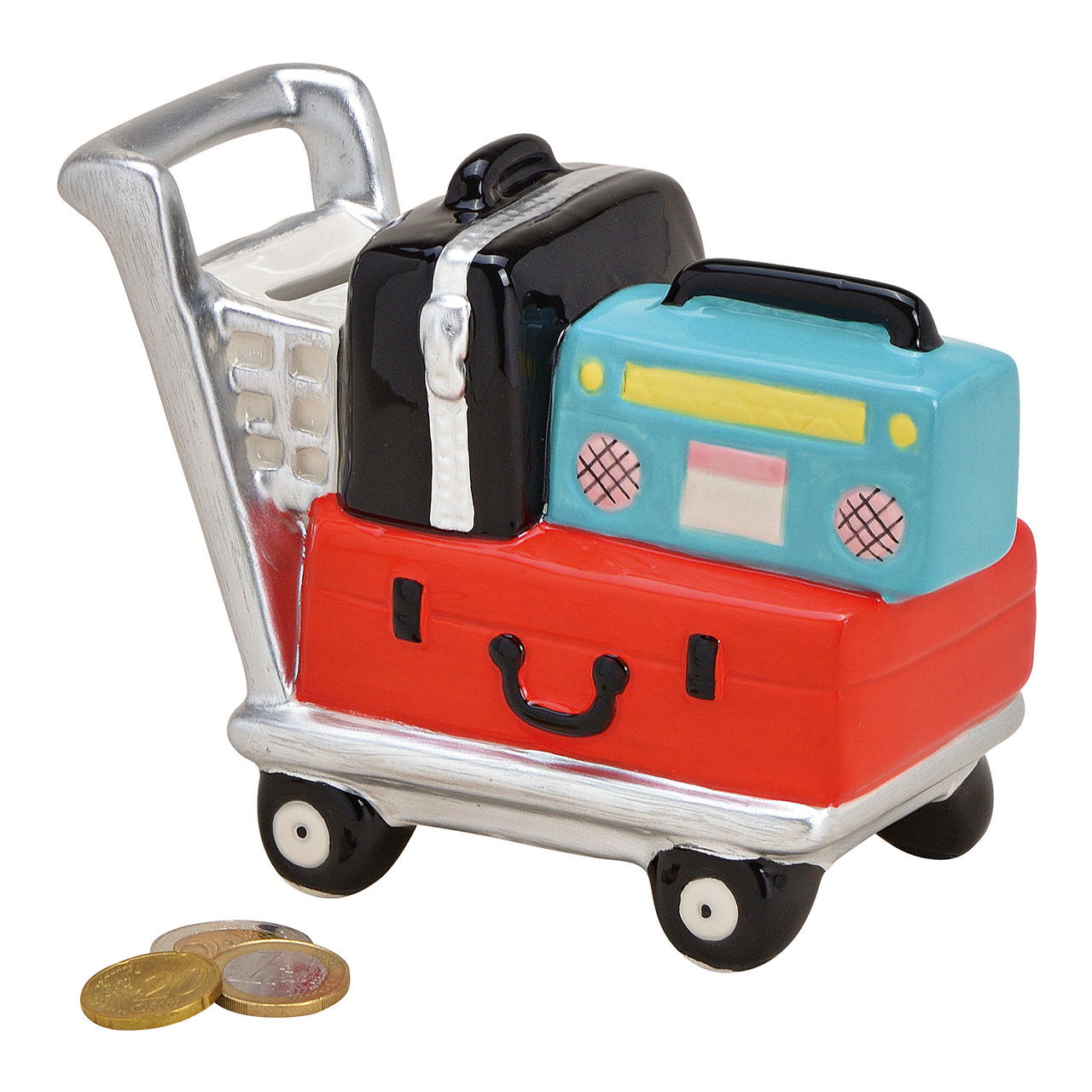 Money box suitcase trolley, airport trolley, made of colored ceramic (w / h / d) 16x12x8cm