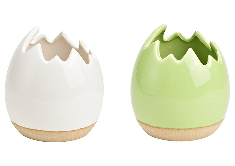 Blumentopf Ei aus Keramik grün, weiß 2-fach, (B/H/T) 11x12x11cm