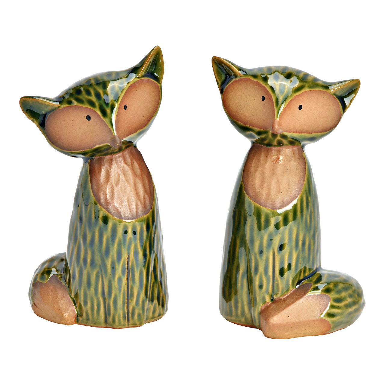 Figur Fuchs aus Steingut, 2-fach, Grün (B/H/T) 7x14x7cm