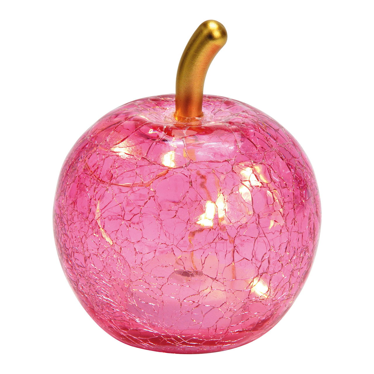 Apple with 5 LEDs made of glass pink/pink (W/H/D) 7x9x7cm with timer, battery operation CR2032 not included