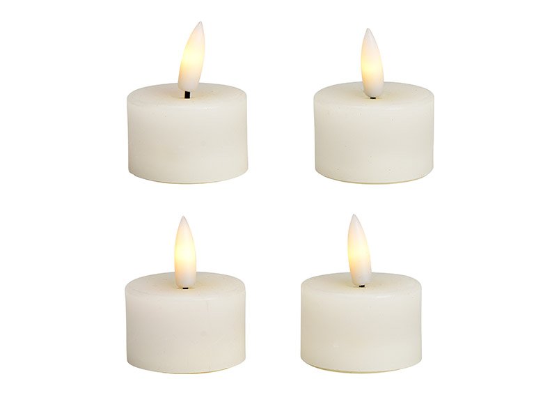 Set de 4 bougies chauffe-plat LED, en cire blanche (L/H/P) 4x4x4cm Fonctionnement sur piles 4xCR2032 non incluses