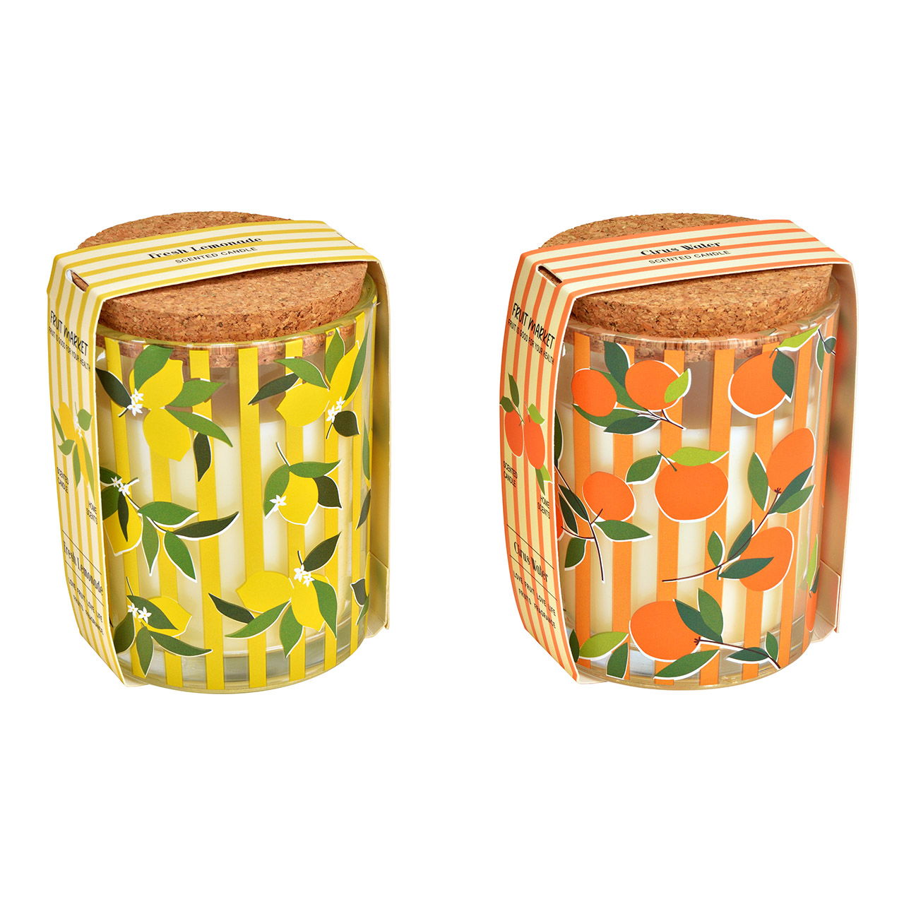 Lantern lemon/orange decor with scented candle made of glass/cork, 2-fold, yellow/orange 200g (W/H/D) 8x10x8cm