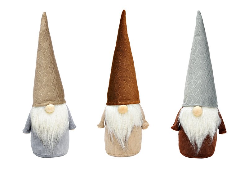 Gnome made of textile beige, brown, gray 3-fold, (W/H/D) 7x29x7cm