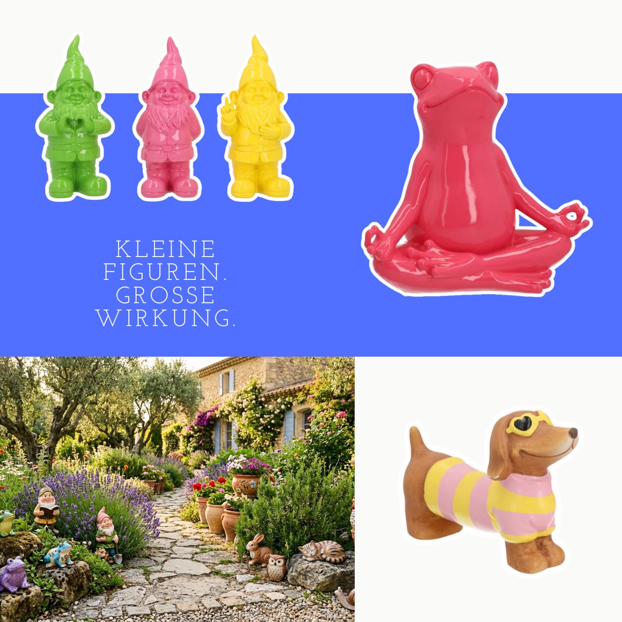 figuren, gnome, frosch, hund figurine, gartendekoration
