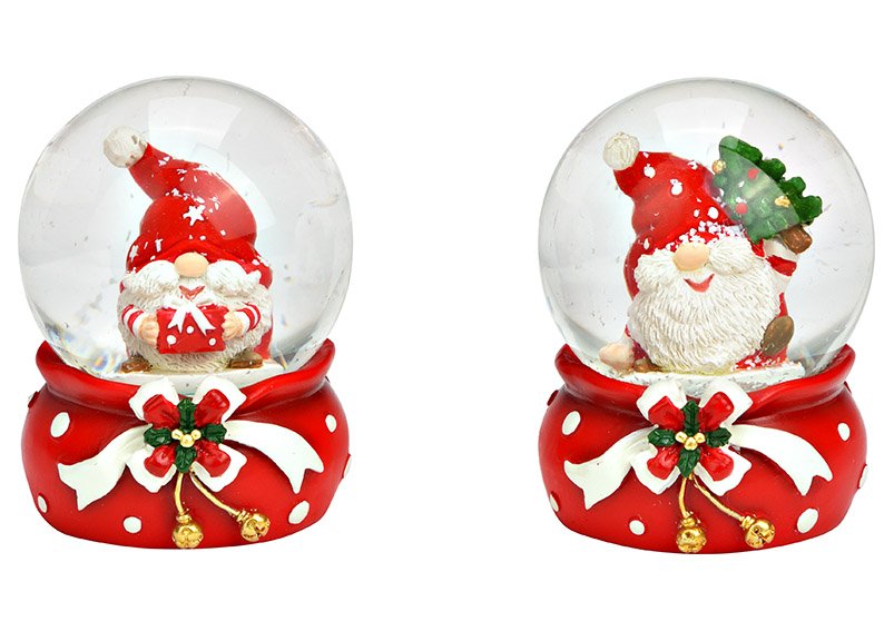Snow globe gnome made of poly/glass red 2-fold, (W/H/D) 5x6x5cm