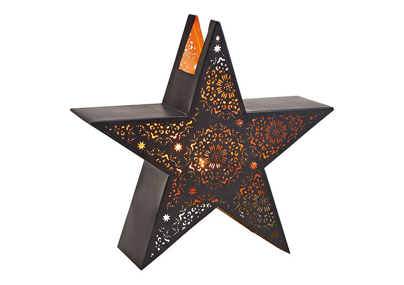 Windlight star metal black 31x30x10cm