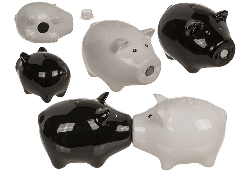 Salz/Pfefferstreuer Schweine mit Magnetnase, 2-er Set, aus Keramik schwarz, weiß (B/H/T) 7x5x5cm