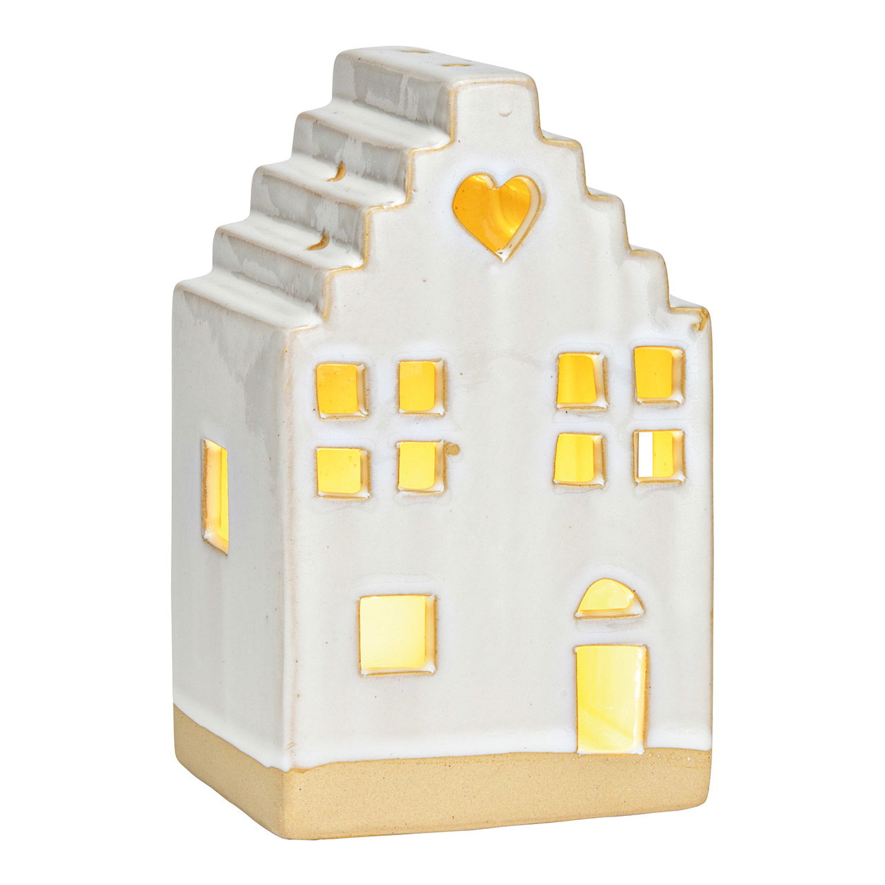 Windlicht Haus aus Keramik, Weiß/Beige (B/H/T) 10x18x9cm