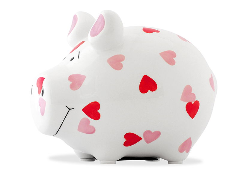 Salvadanaio KCG small pig, maialino a forma di cuore, in ceramica (L/H/D) 12,5x9x9cm