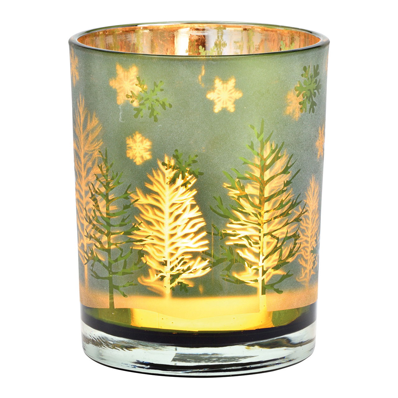 Windlicht Winterwald Dekor, aus Glas Grün (B/H/T) 10x12x10cm