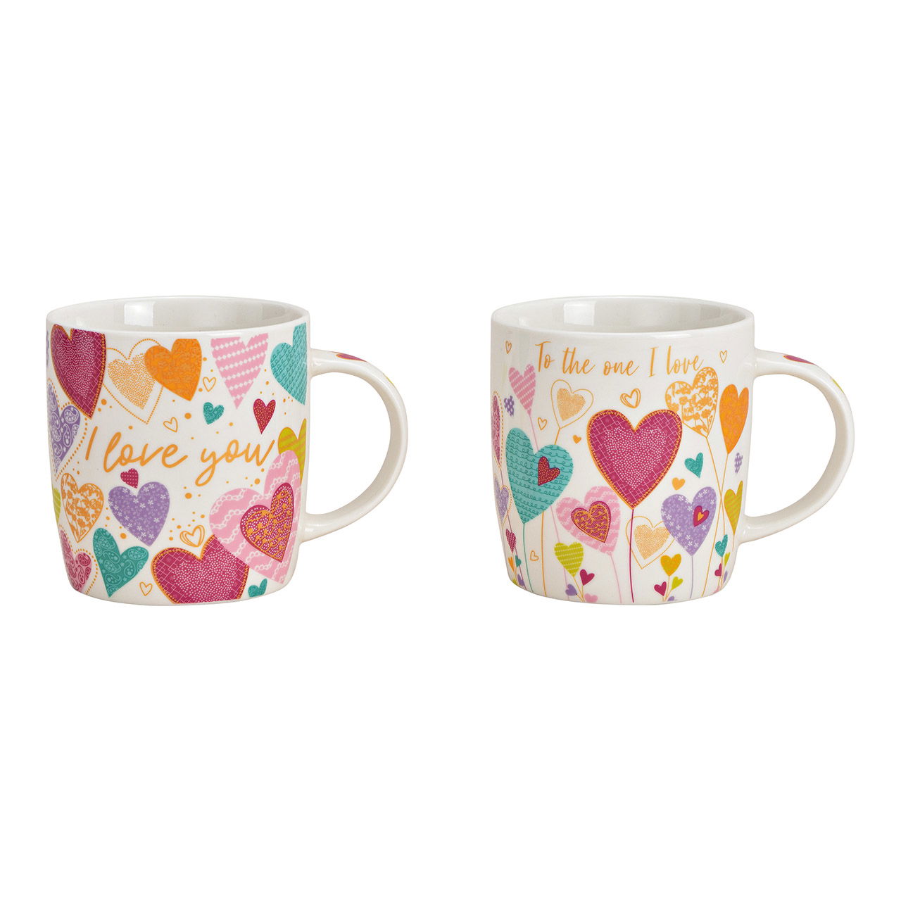 Becher Herz Dekor aus Porzellan Bunt 2-fach, (B/H/T) 12x9x8cm 340ml Becher Herz Dekor aus Porzellan Bunt 2-fach, (B/H/T) 12x9x8cm 340ml