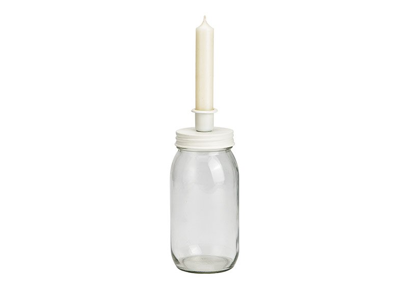 Glass candle holder, metal transparent, white (W/H/D) 8x20x8cm